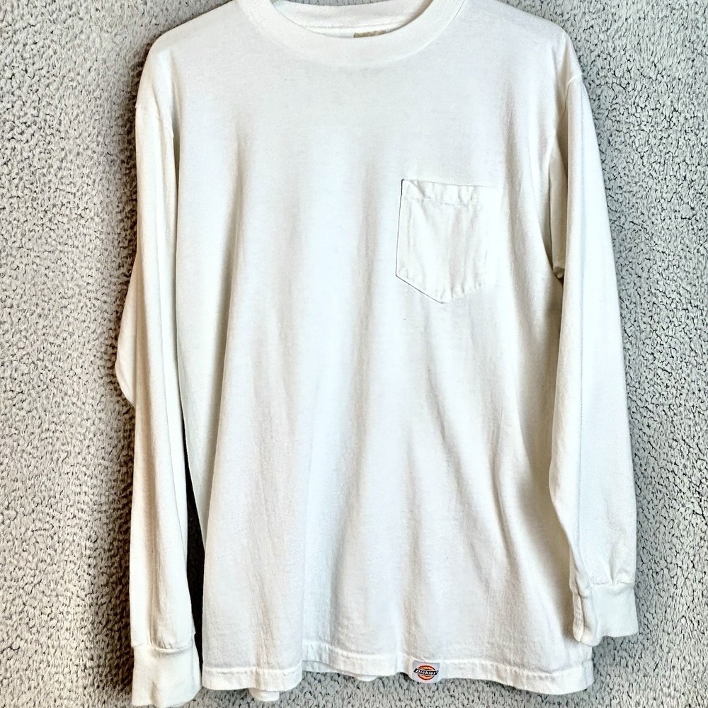 Vintage 90s Dickies Mens Long Sleeve Pocket T-Shirt White Made In USA New